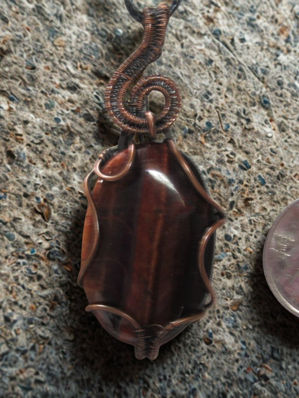 Handmade Wire Wrapped Red Tiger Iron Crystal Pendant, Copper Wire Wrapped